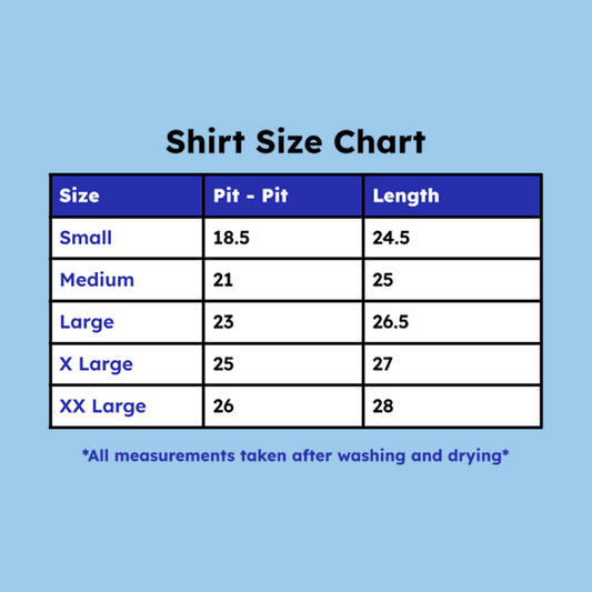 shirt size chart and model reference